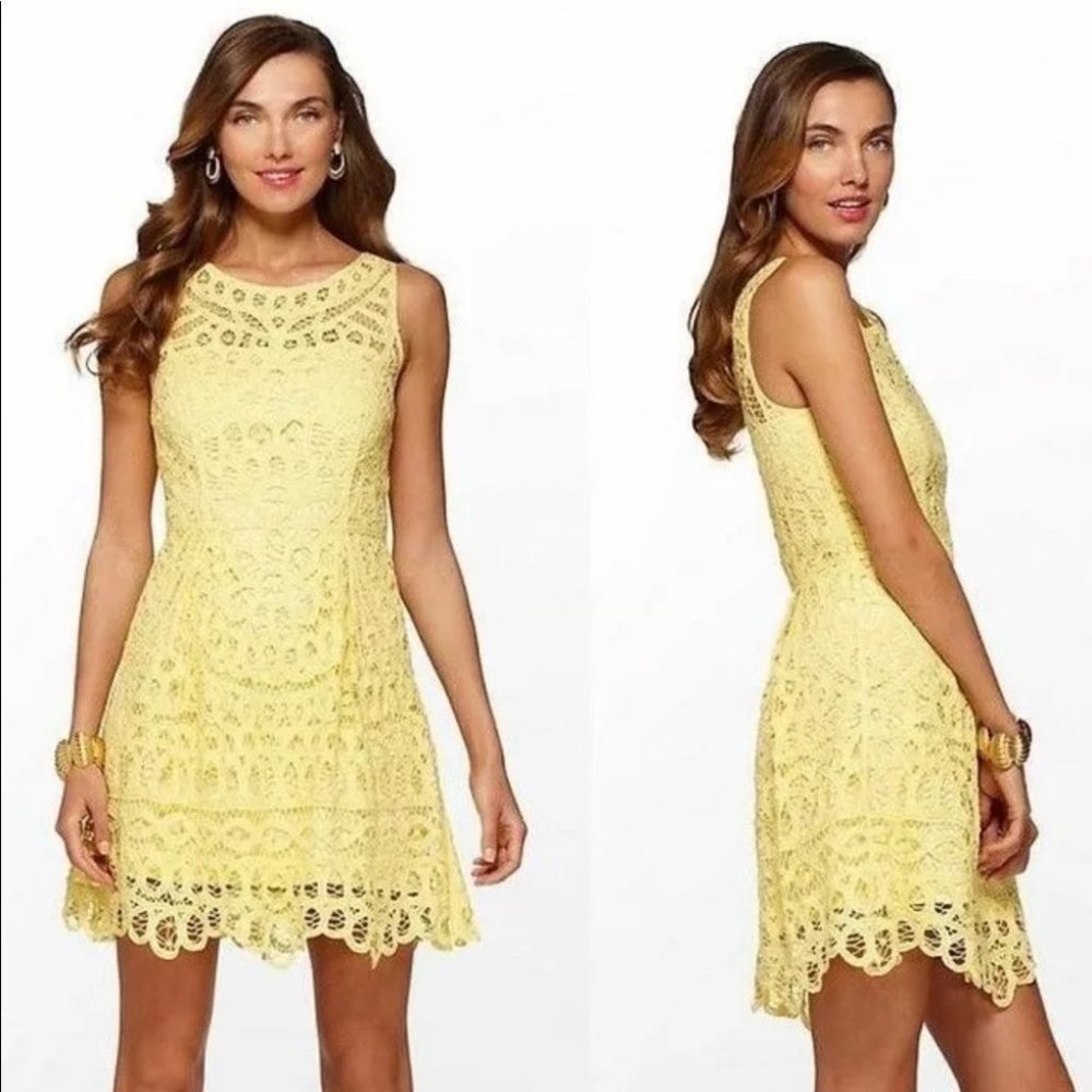 Lilly Pulitzer Foley Starfruit Batt Your Eyes Battenburg Lace Dress in Yellow